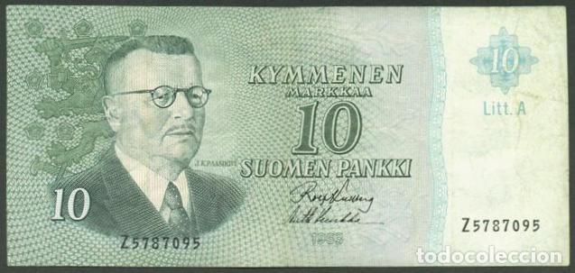 International Banknotes: FINLANDIA. 10 markkaa 1963. Litt. A. Pick 104. Variante de firmas.
