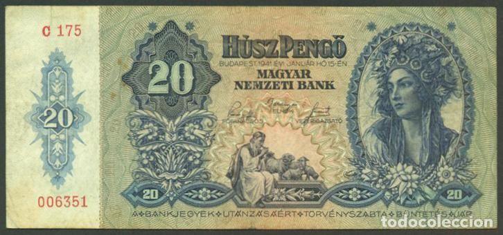 Billets internationaux: HUNGRIA. II G.M. 20 pengo 1941. Pick 109.