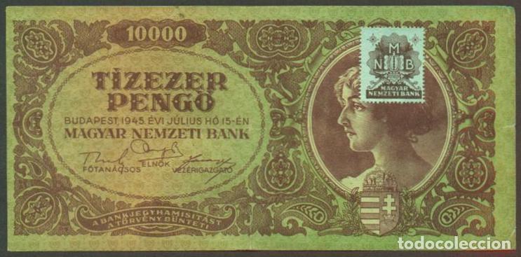International Banknotes: HUNGRIA. 10000 pengo 15.7. 1945. Pick 119 b. Con sello adhesivo.