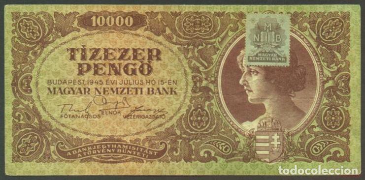 International Banknotes: HUNGRIA. 10000 pengo 15.7. 1945. Pick 119 b. Con sello adhesivo.