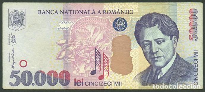 Billetes extranjeros: RUMANIA. 50000 lei a&ntilde;o 2000. Pick 109A. Billete de papel. Serie D.