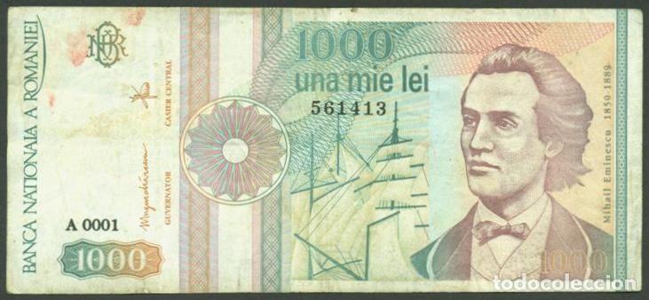 Billetes extranjeros: RUMANIA. 1000 lei 1991. Pick 101A. Serie A 0001.