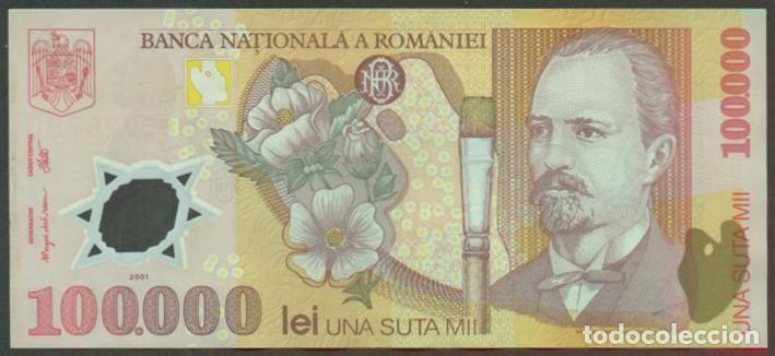 Billets internationaux: RUMANIA. 100000 lei 2001. Pick 114. Polimero. Letra B.