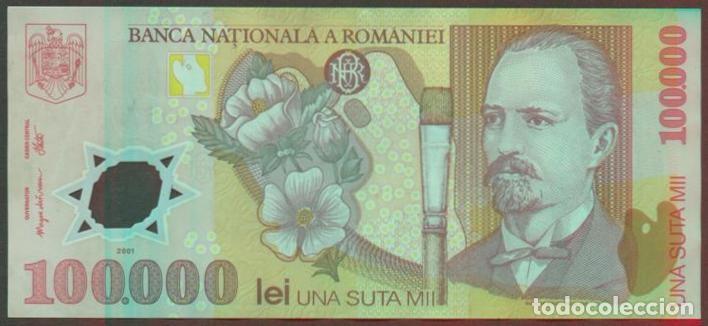 Billets internationaux: RUMANIA. 100000 lei 2001. Pick 114. Polimero. Letra B.