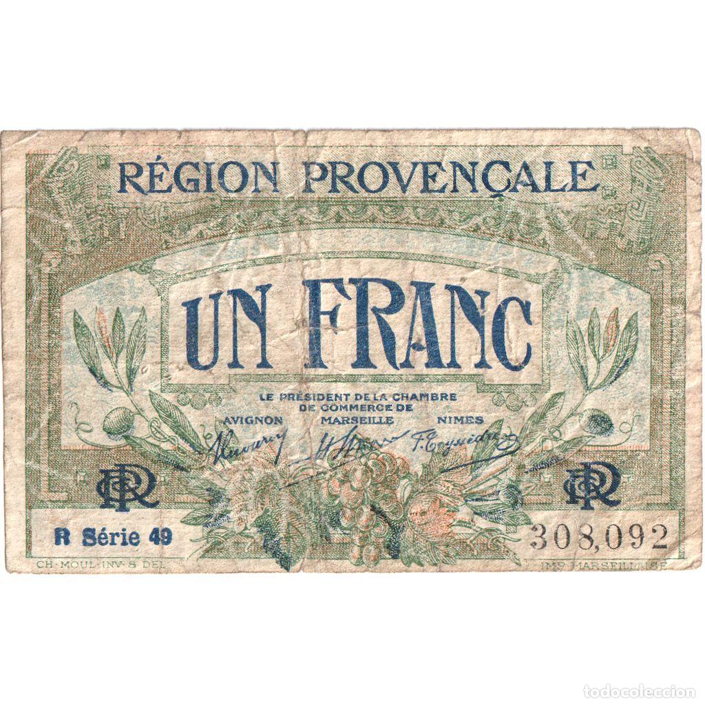 Billetes extranjeros: [#1185195] Francia, R&eacute;gion Proven&ccedil;ale, 1 Franc, 1922-12-31, SERIE 49, BC, SC