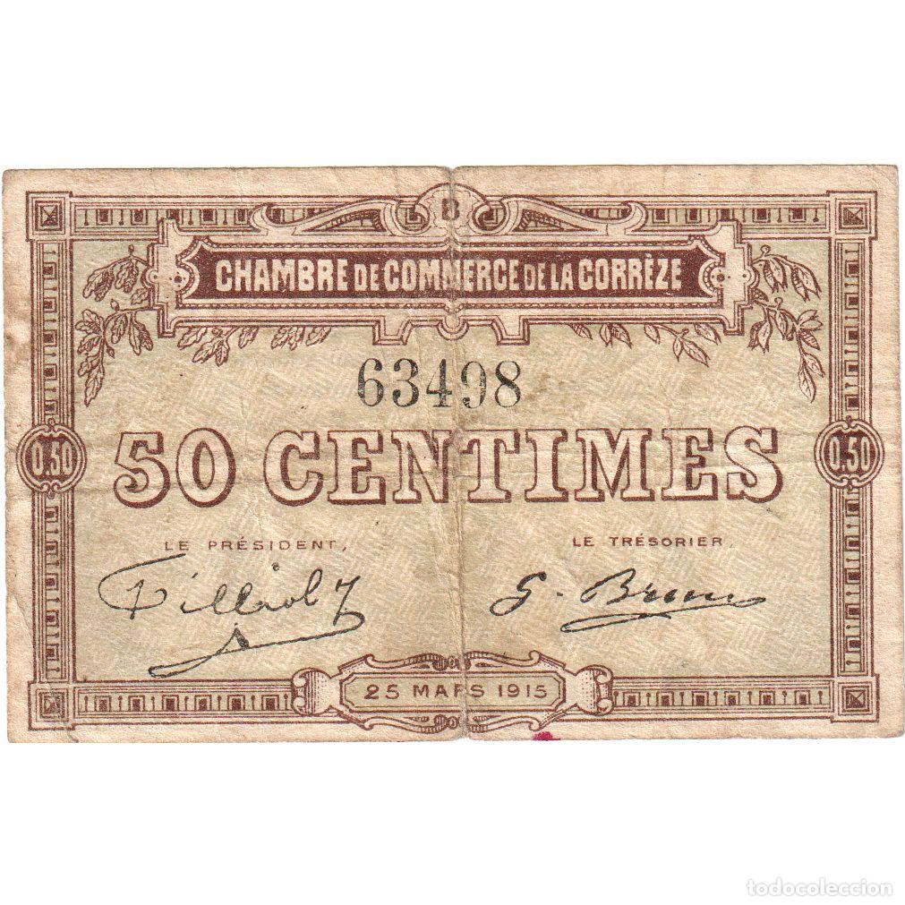 Billetes extranjeros: [#1185202] Francia, Corr&egrave;ze, 50 Centimes, 1915-03-15, 63498, BC