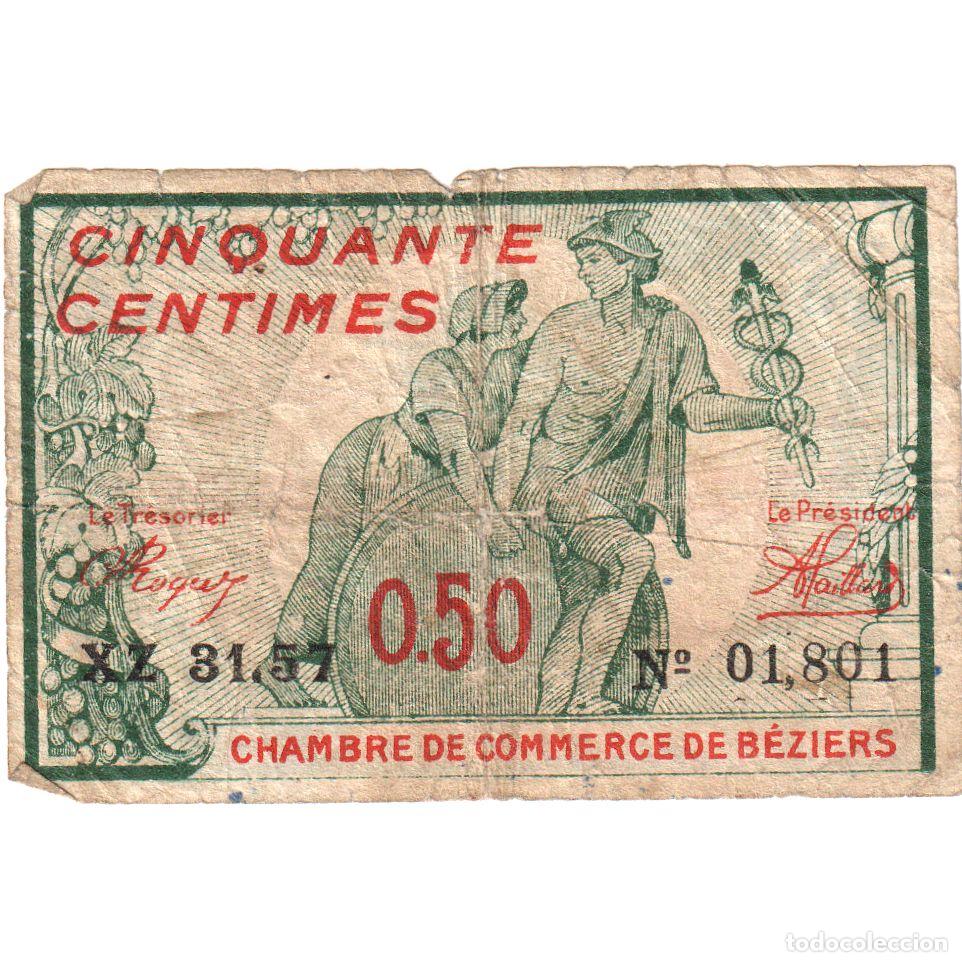 Billetes extranjeros: [#1185207] Francia, B&eacute;ziers, 50 Centimes, 1920-04-13, XZ 31,57, RC+