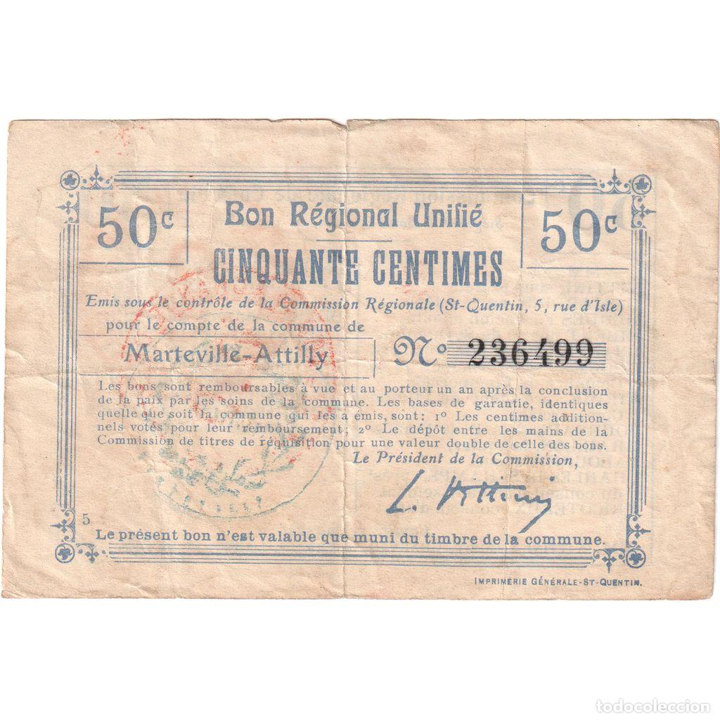 Billetes extranjeros: [#1185215] Francia, Marteville-Attilly, 50 Centimes, 236499, BC