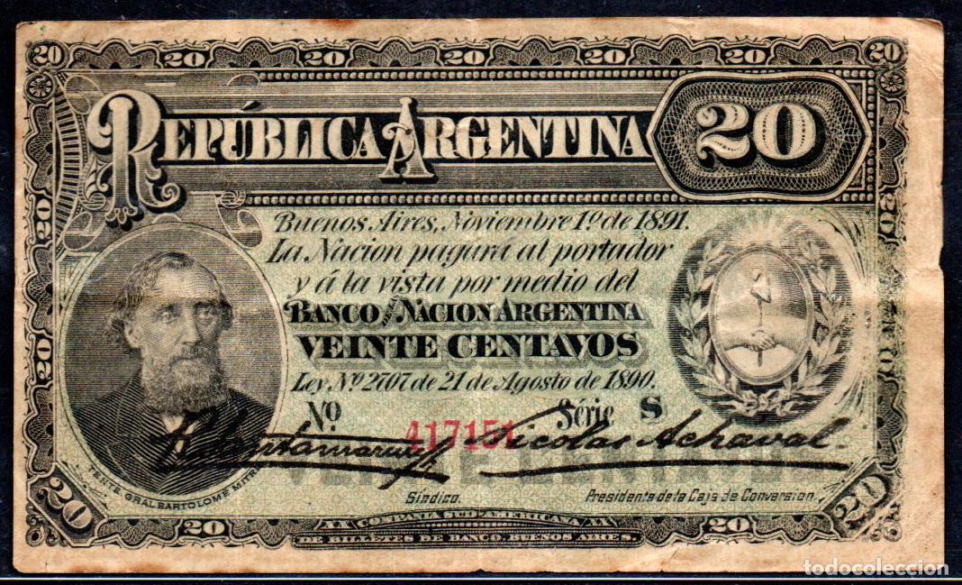 Billetes extranjeros: ARGENTINA - 20 CENTAVOS 1890 - PICK. 211