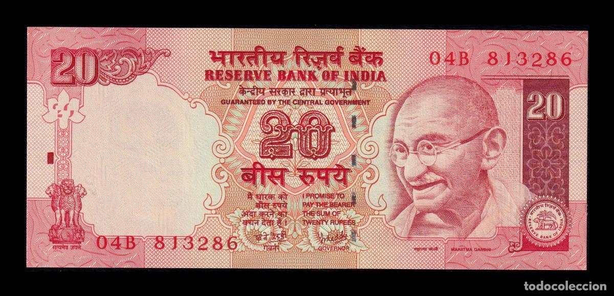 Billetes extranjeros: India 20 Rupias Gandhi 2007 Pick 96b Sin letra Sc Unc
