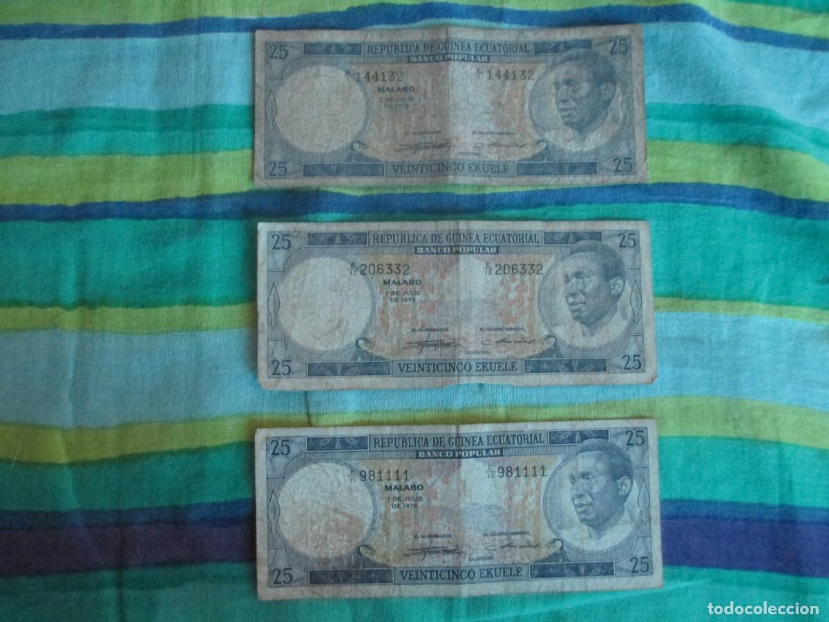 Billetes extranjeros: 3 billetes de Guinea Ecuatorial