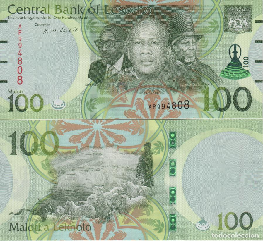 Billetes extranjeros: Lesoto 100 maloti del 2024 Pick W 29 SC/UNC