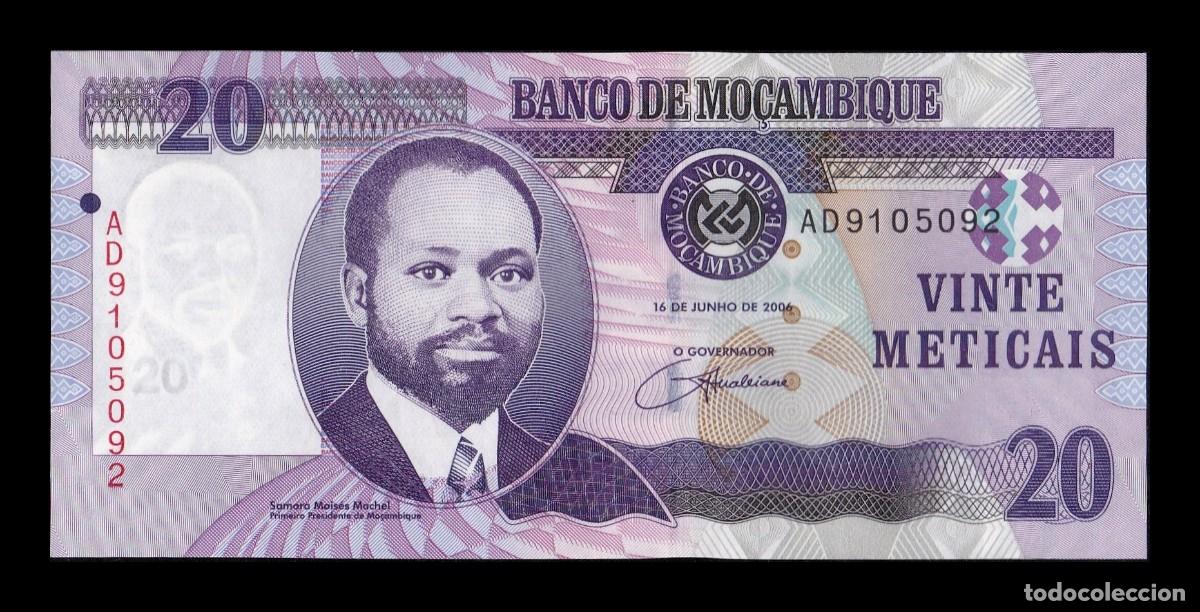 Billetes extranjeros: Mozambique 20 Meticais Samora Mo&iacute;ses Machel 2006 Pick 143 Sc Unc