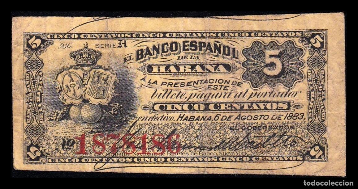 Billetes extranjeros: Cuba 5 Centavos 1883 Pick 29d Serie H Mbc Vf