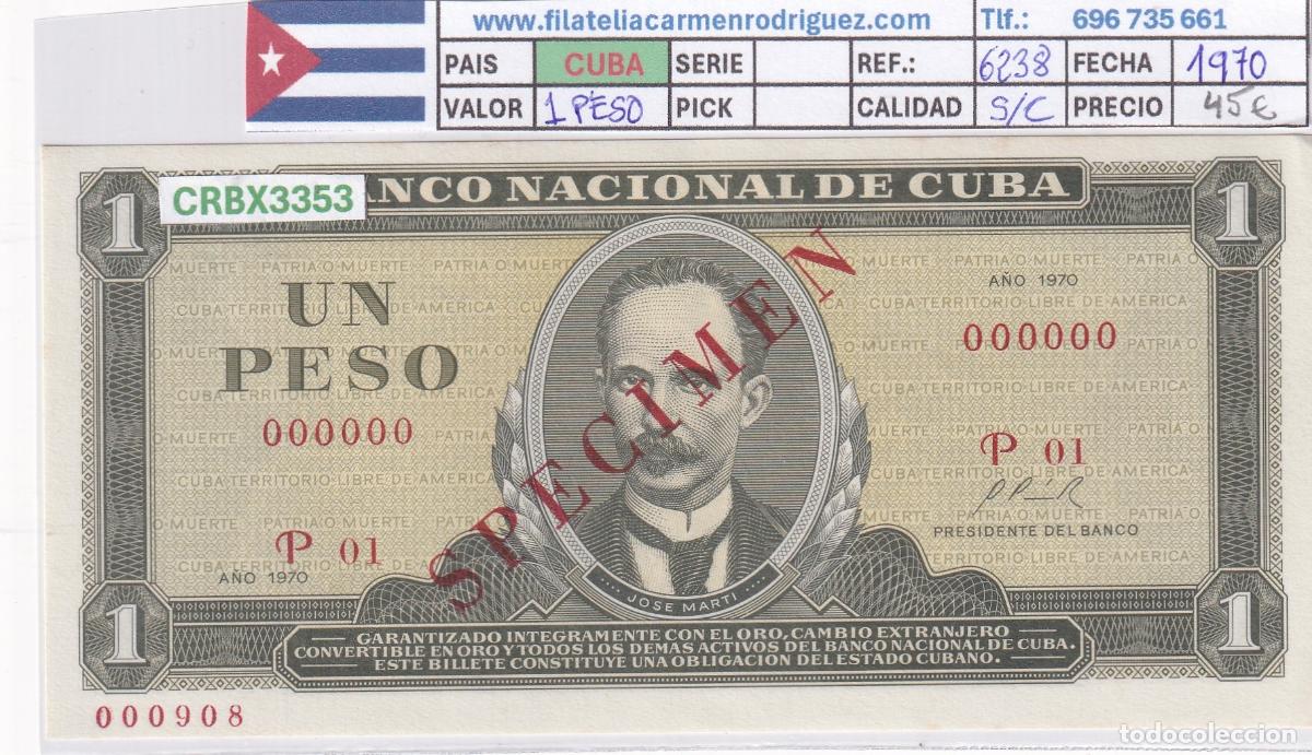 Billetes extranjeros: CRBX3353 BILLETE CUBA 1 PESO 1970 SPECIMEN SERIE P SC