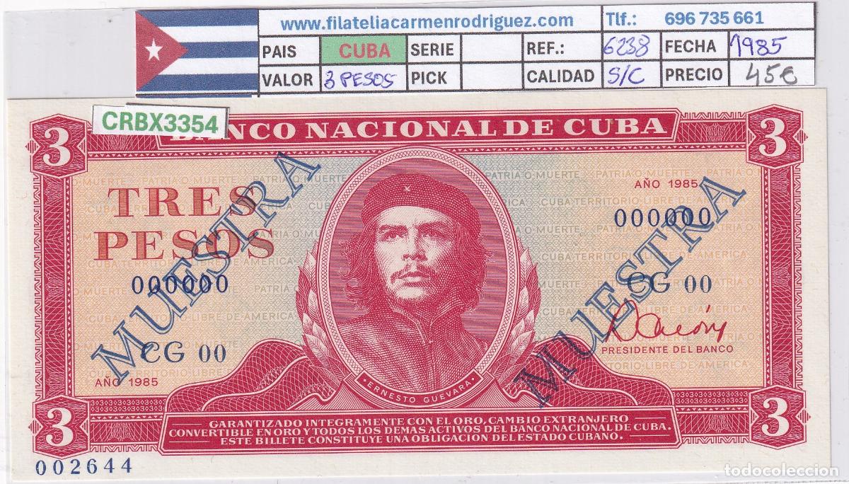 Billetes extranjeros: CRBX3354 BILLETE CUBA 3 PESOS 1985 MUESTRA SERIE CG SC