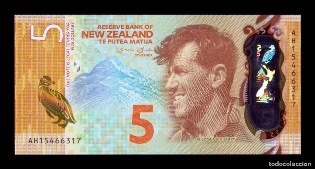 Billetes extranjeros: Nueva Zelanda 5 D&oacute;lares Edmund Hillary 2015 Pick 191 Pol&iacute;mero Sc Unc