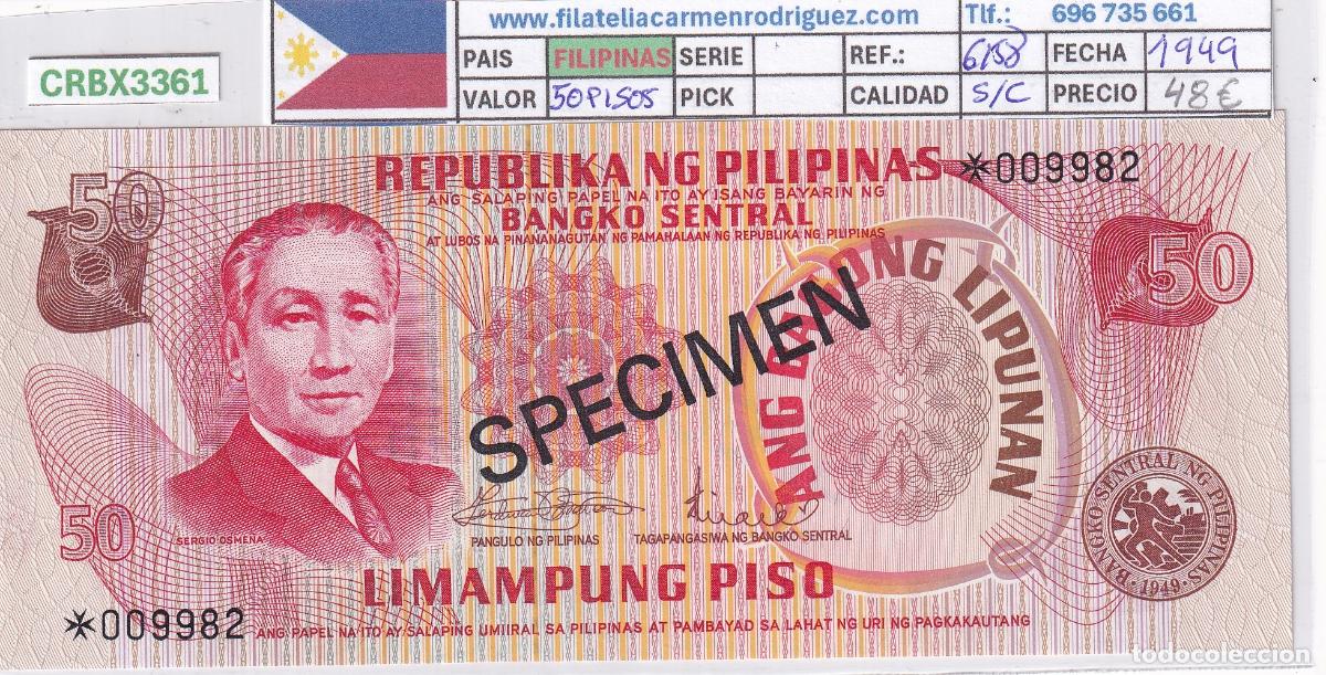 Billetes extranjeros: CRBX3361 BILLETE FILIPINAS 50 PISOS 1949 SPECIMEN SC