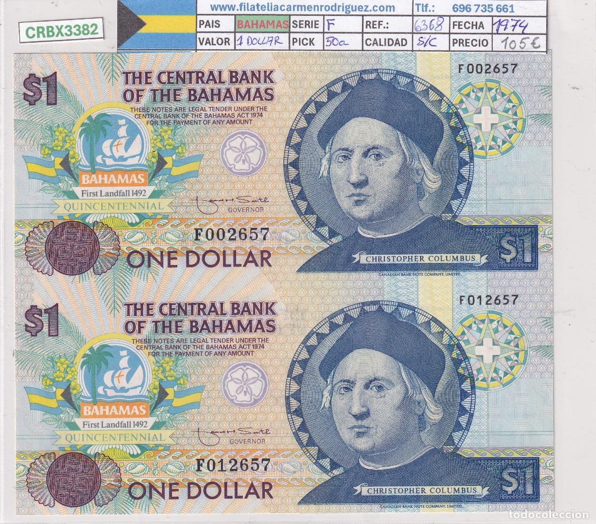 Billetes extranjeros: CRBX3382 BILLETE BAHAMAS PAREJA CON MISMO NUMERO SERIE UNCUT 1974 SC