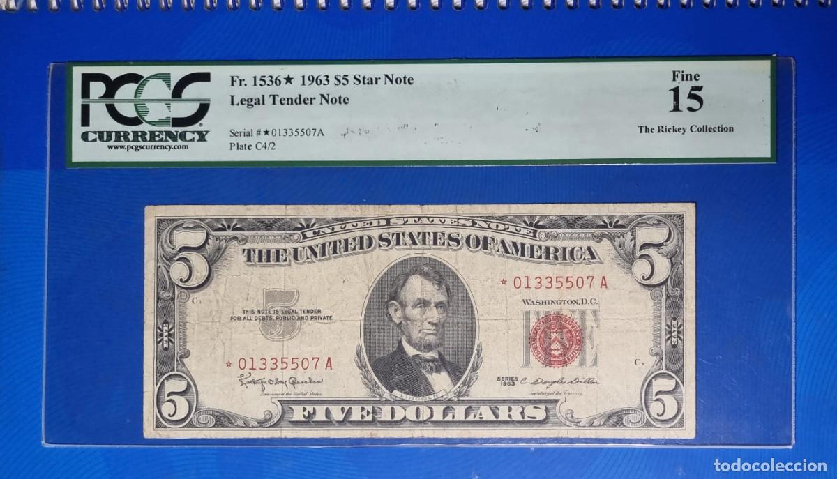 Billetes extranjeros: ESTADOS UNIDOS USA *STAR* PCGS RARO |SOLO ACEPTO PAYPAL| BILLETE $ 5 DOLARES 1963 LEER DESCRIPCION