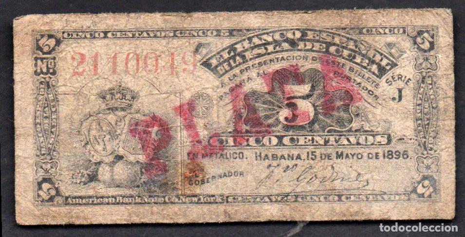 Billetes extranjeros: CUBA - 5 CENTAVOS 1896 - RESELLO PLATA - MUY USADO