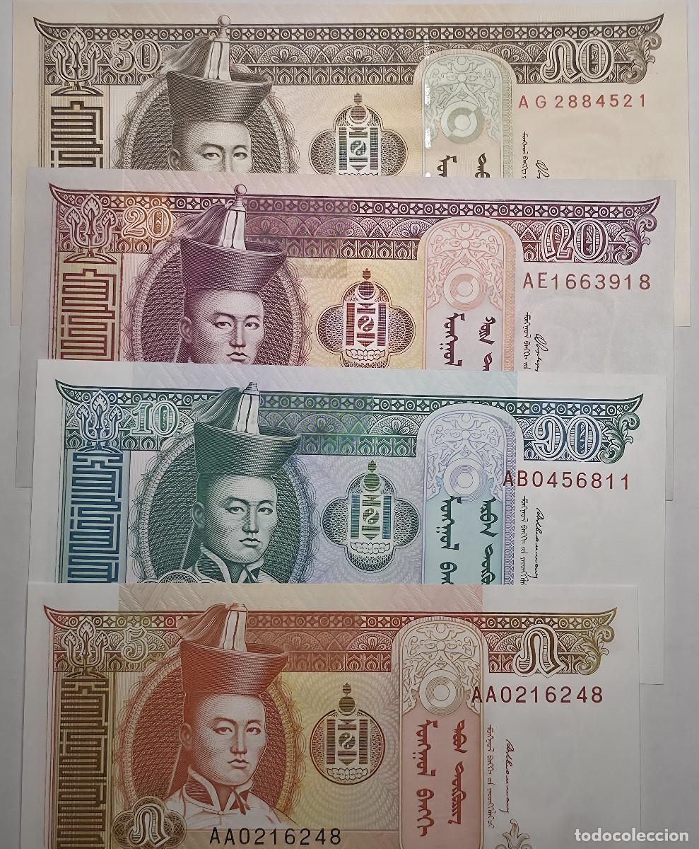 Billetes extranjeros: LOTE 4 BILLETES MONGOLIA 5, 10, 20 Y 50 TUGRIK SIN CIRCULAR