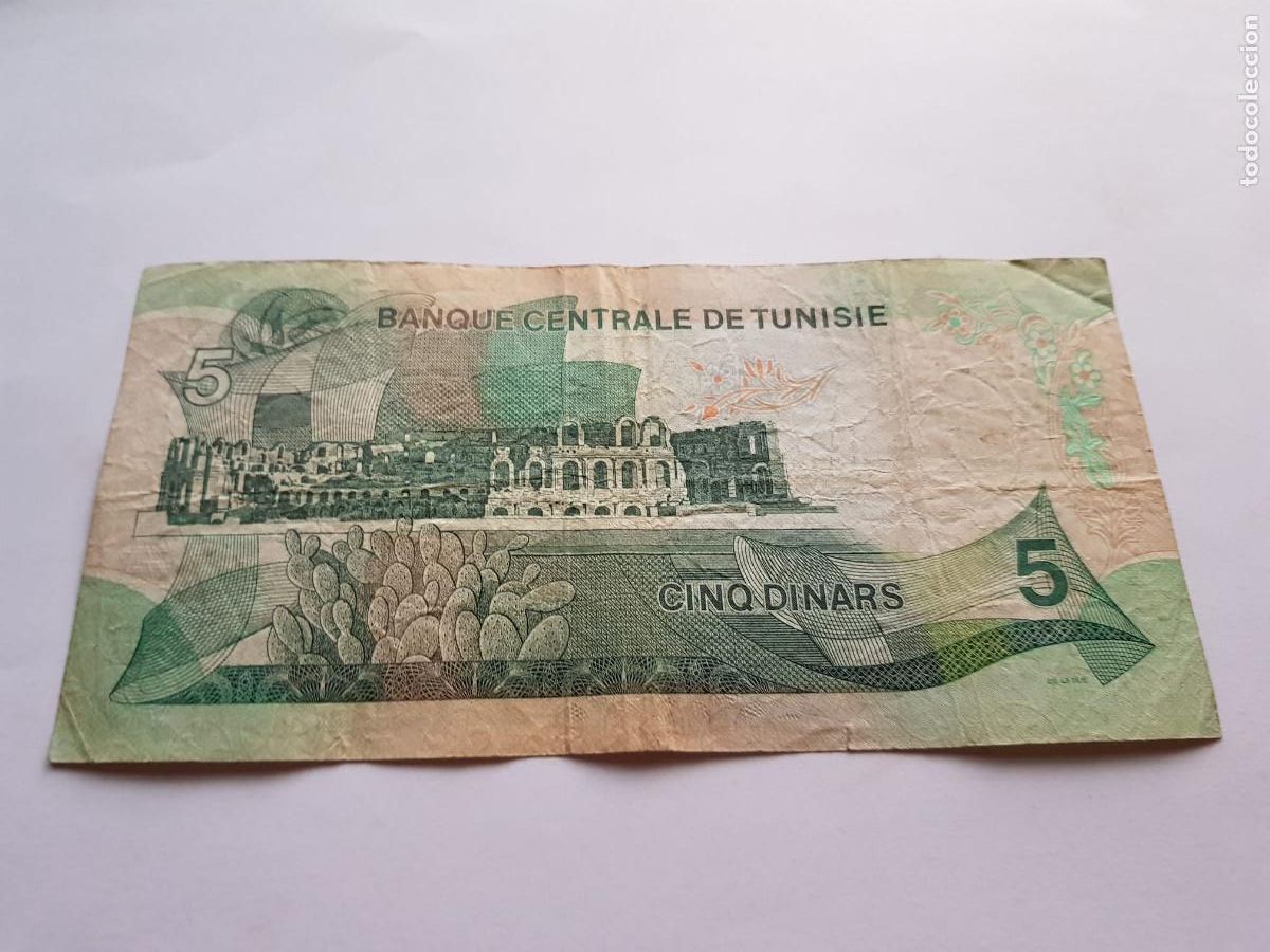 Billetes extranjeros: TUNEZ- 5 DINARS-1972 - Foto 2