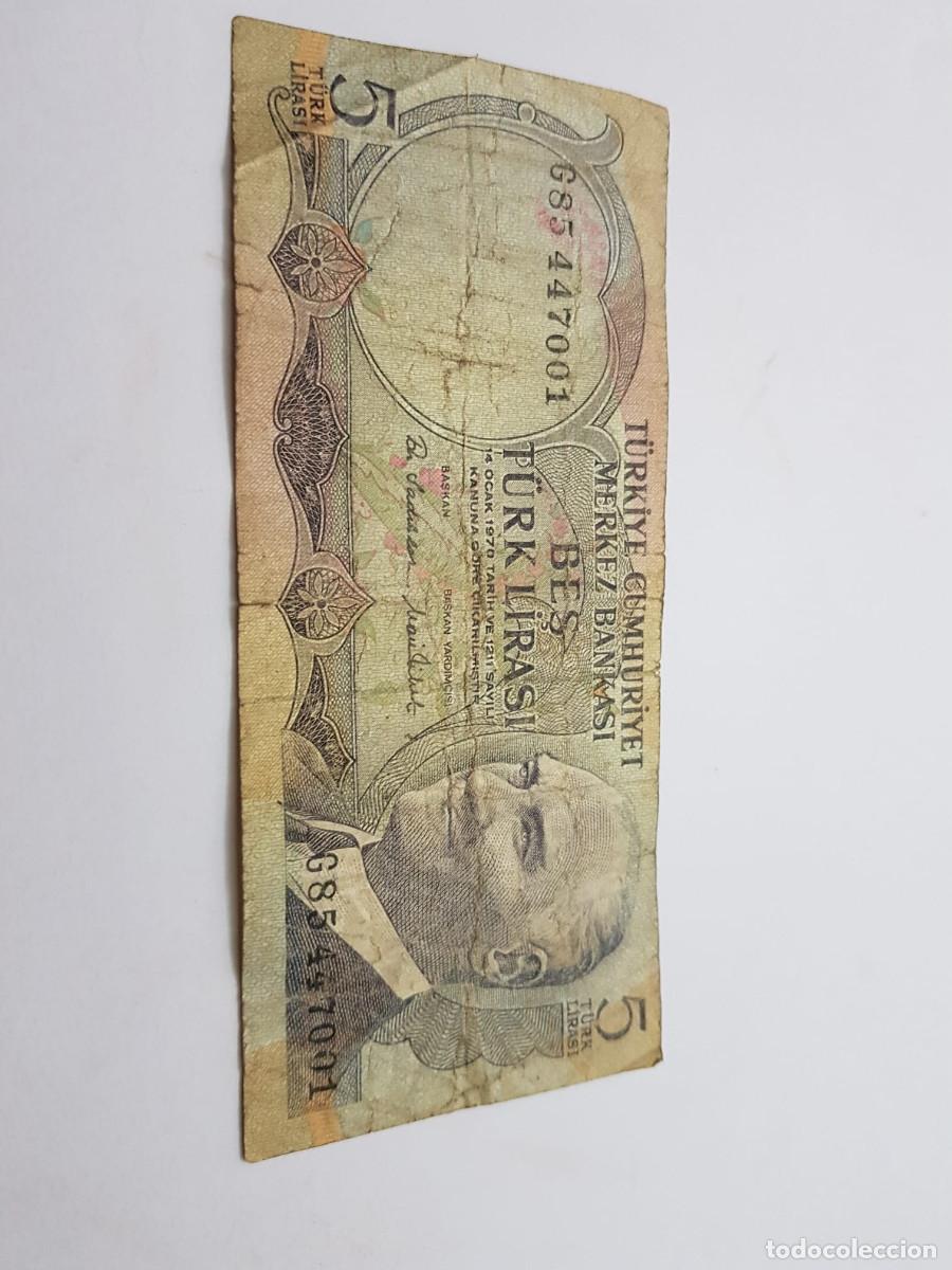 Billetes extranjeros: TURQUIA-5 LIRAS-1970