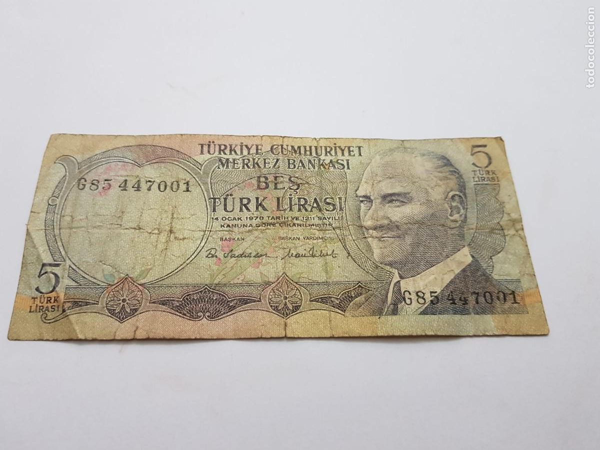 Billetes extranjeros: TURQUIA-5 LIRAS-1970