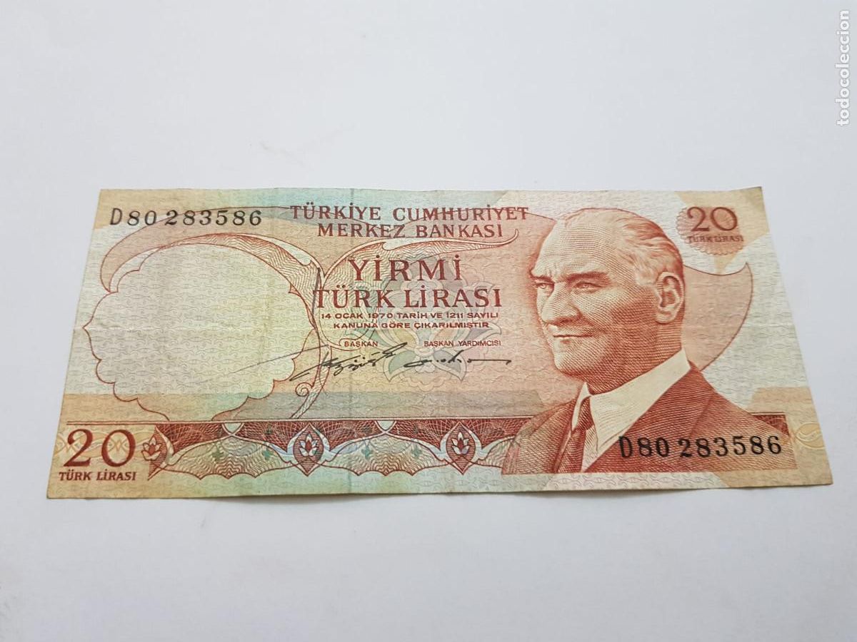 Billetes extranjeros: TURQUIA-20 LIRAS-1970