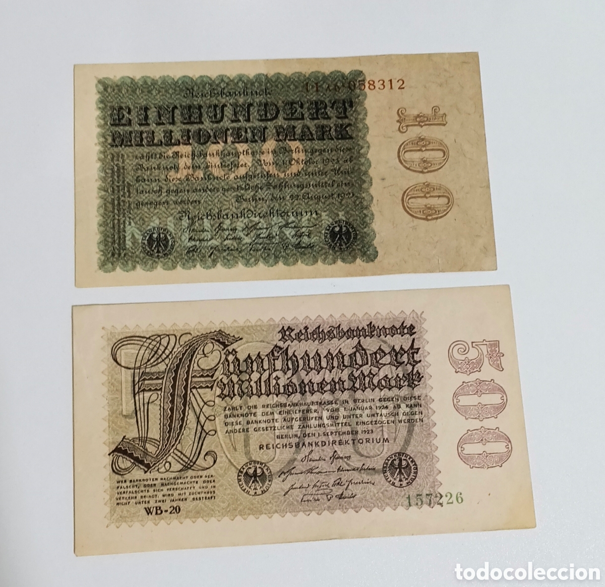 Billetes extranjeros: 2 Billete alemania 100 y 500 millones original %