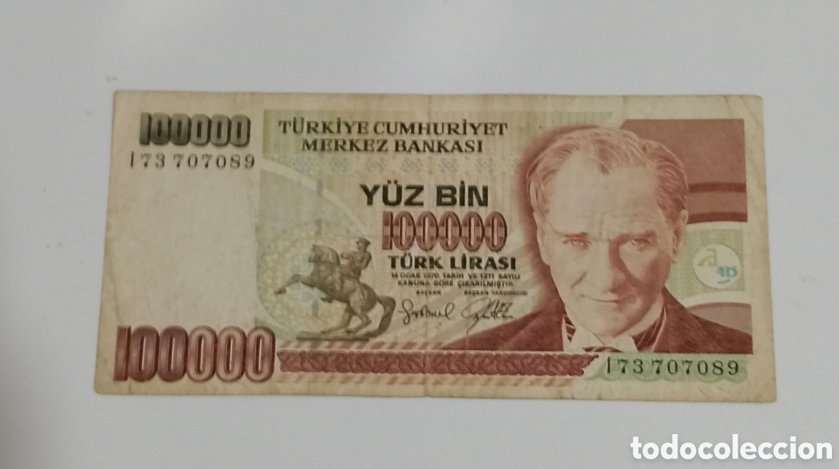 Billetes extranjeros: Billete Turqu&iacute;a 100000 original %