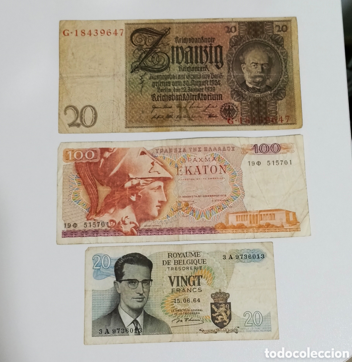 Billetes extranjeros: 3 billetes Alemania Grecia B&eacute;lgica originales %