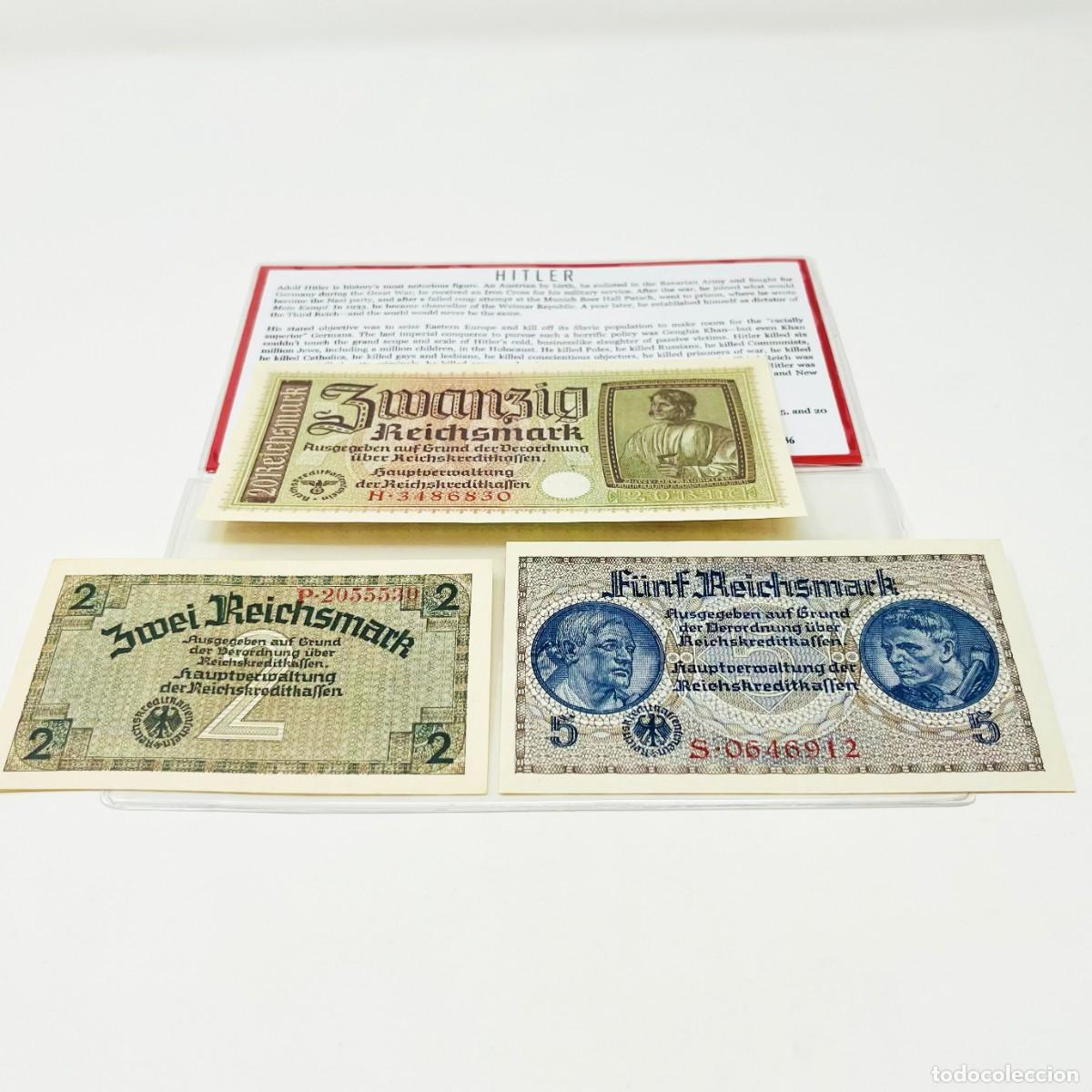 Billetes extranjeros: Set 3 Billetes Originales Reichsmark 1940-1945 | Territorios Ocupados WWII | S/C + Certificado