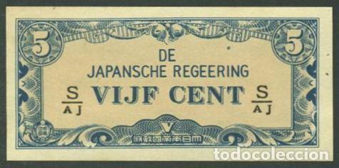 International Banknotes: INDIAS ORIENTALES HOLANDESAS Ocupacion japonesa II G.M. 5 cents (1942). Pick 120c. S/C. Letras S/AJ