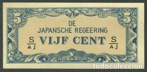 International Banknotes: INDIAS ORIENTALES HOLANDESAS Ocupacion japonesa II G.M. 5 cents (1942). Pick 120c. S/C. Letras S/AJ