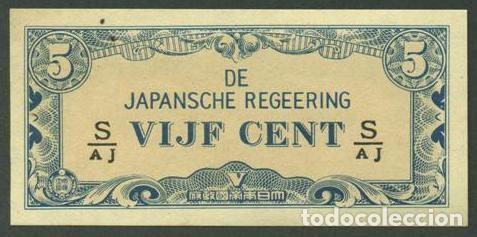 International Banknotes: INDIAS ORIENTALES HOLANDESAS Ocupacion japonesa II G.M. 5 cents (1942). Pick 120c. S/C. Letras S/AJ