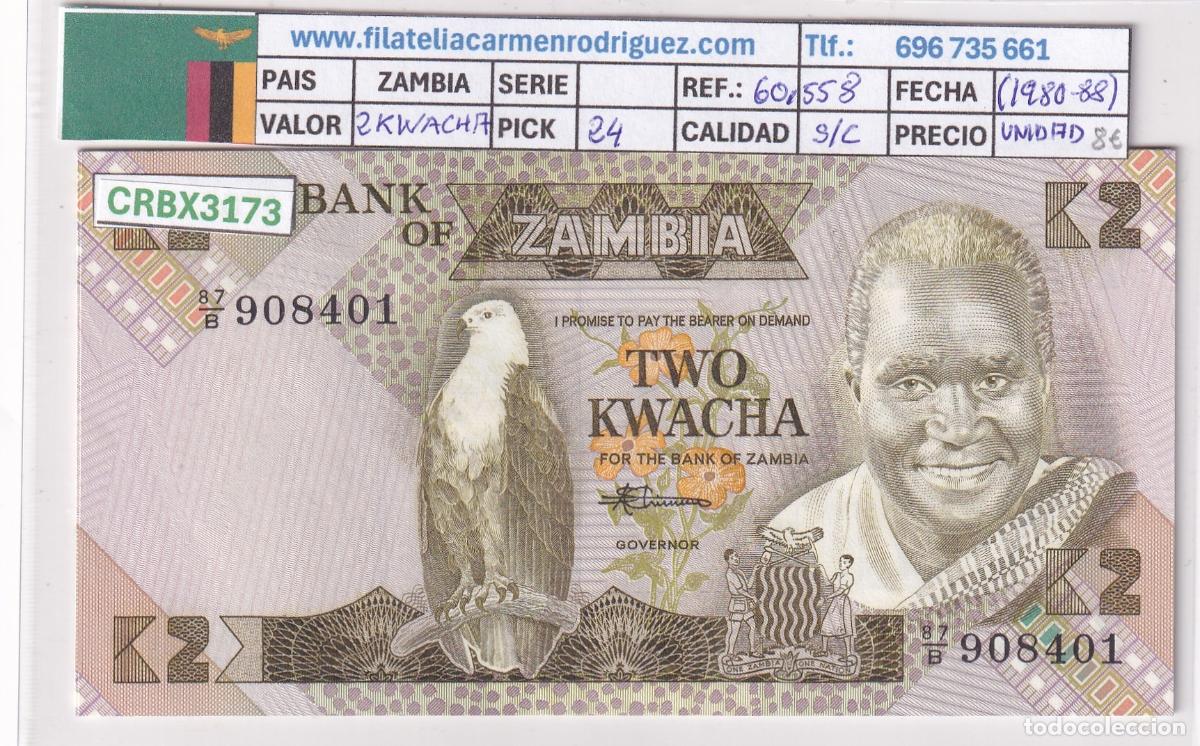 Billetes extranjeros: CRBX3173 BILLETE ZAMBIA 2 KWACHA 1980-88 SIN CIRCULAR