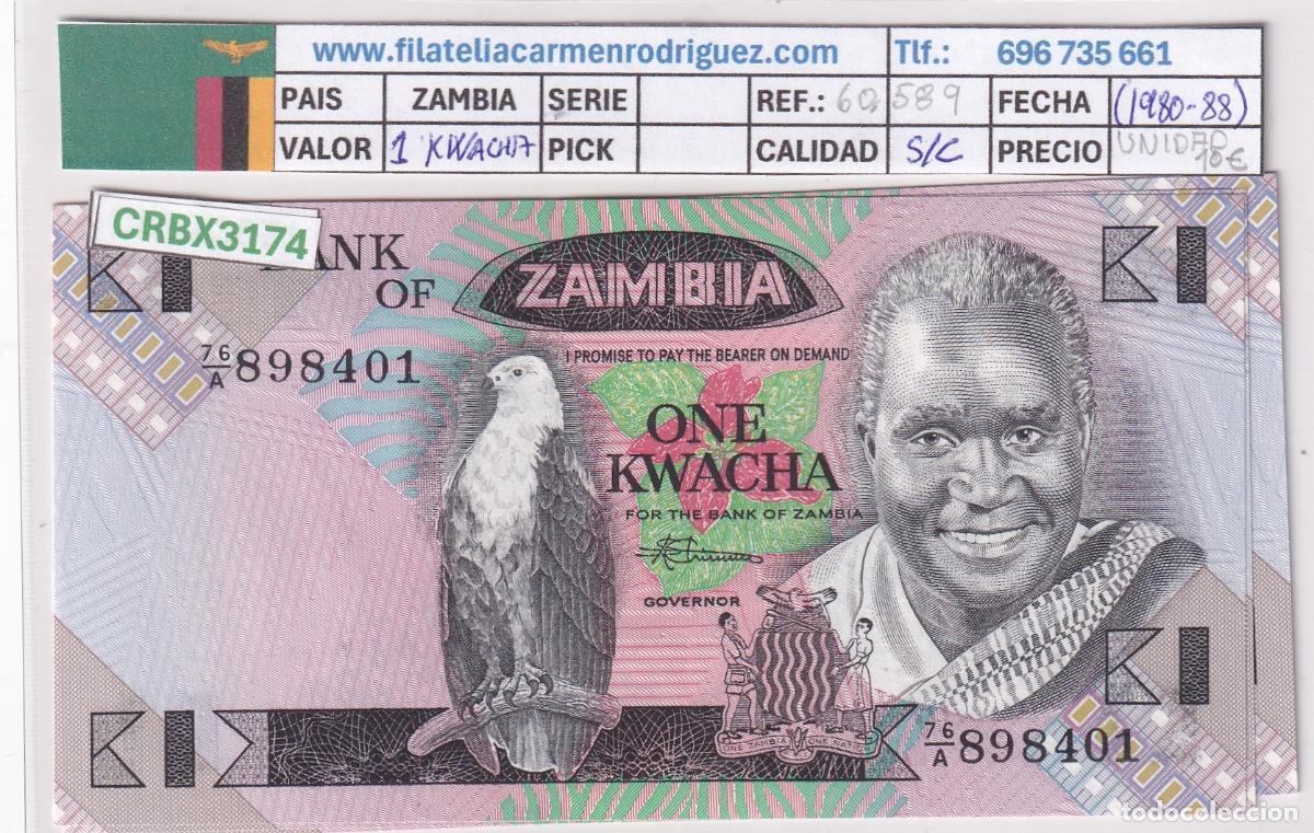 Billetes extranjeros: CRBX3174 BILLETE ZAMBIA 1 KWACHA 1980-88 SIN CIRCULAR