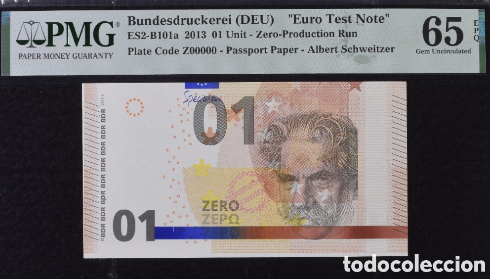 Billetes extranjeros: EURO Test Note Albert Schweitzer -2013- PMG 65 EPQ