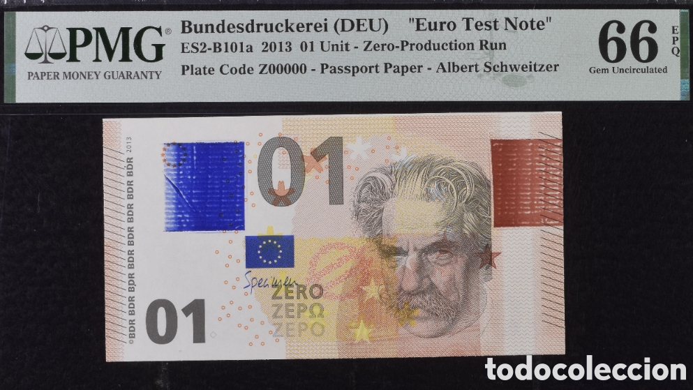 Billetes extranjeros: EURO Test Note Albert Schweitzer -2013- PMG 66 EPQ