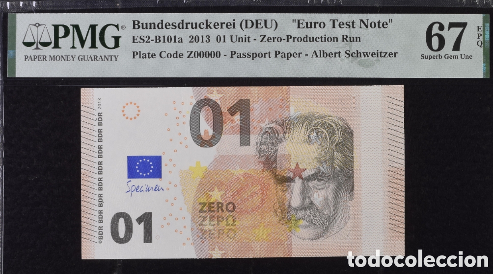 Billetes extranjeros: EURO Test Note Albert Schweitzer -2013- PMG 67 EPQ