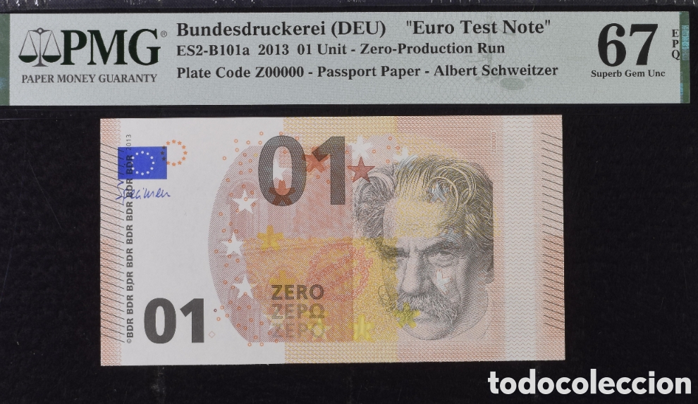 Billetes extranjeros: EURO Test Note Albert Schweitzer -2013- PMG 67 EPQ