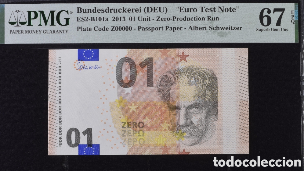 Billetes extranjeros: EURO Test Note Albert Schweitzer -2013- PMG 67 EPQ