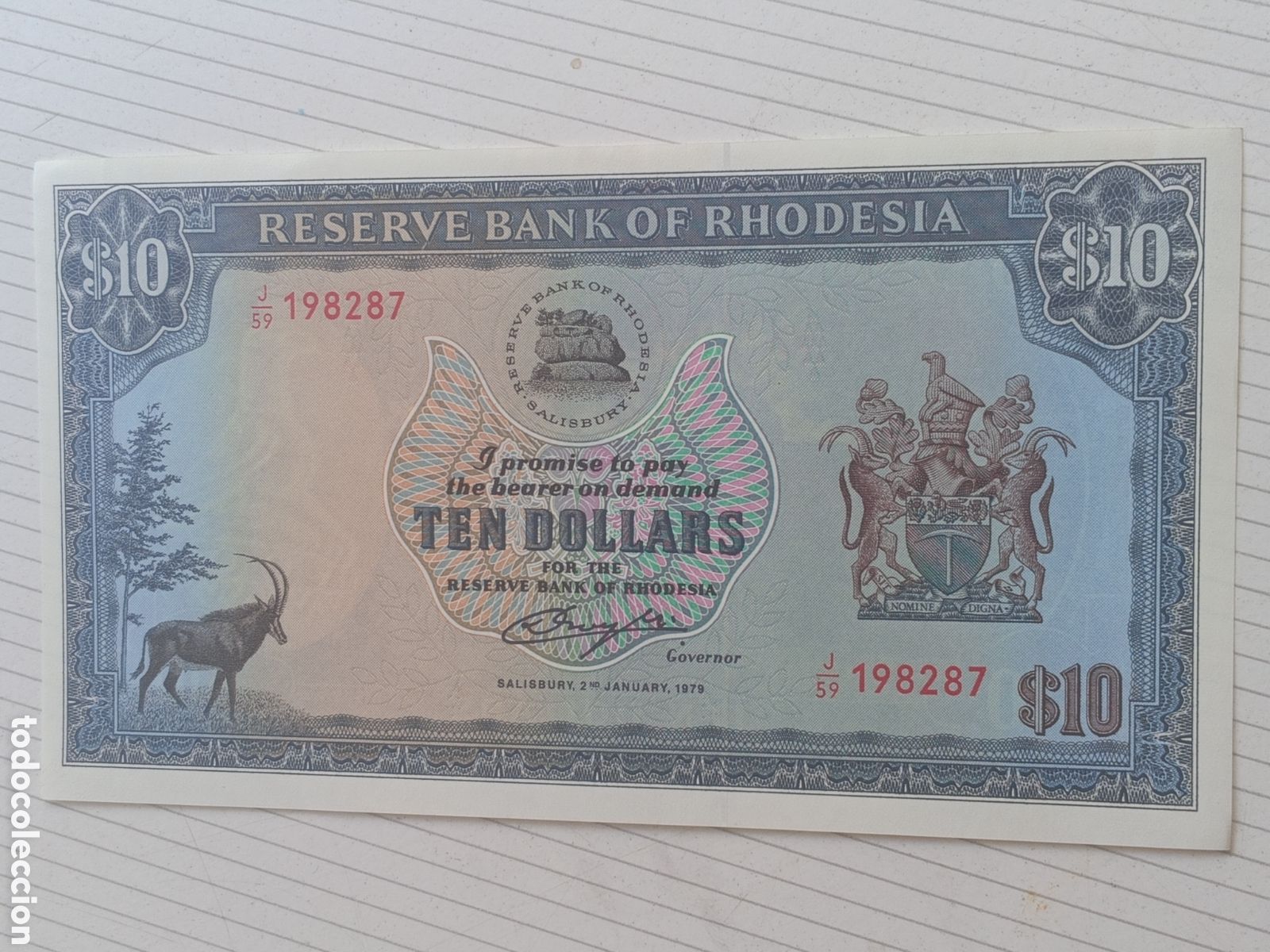 Billetes extranjeros: RHODESIA. 10 DOLLARS 15.5.1979. PLANCHA S/C