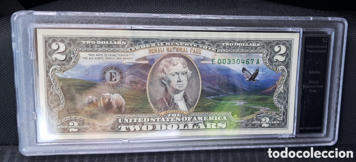 Billetes extranjeros: Billete 2 d&oacute;lares alaska
