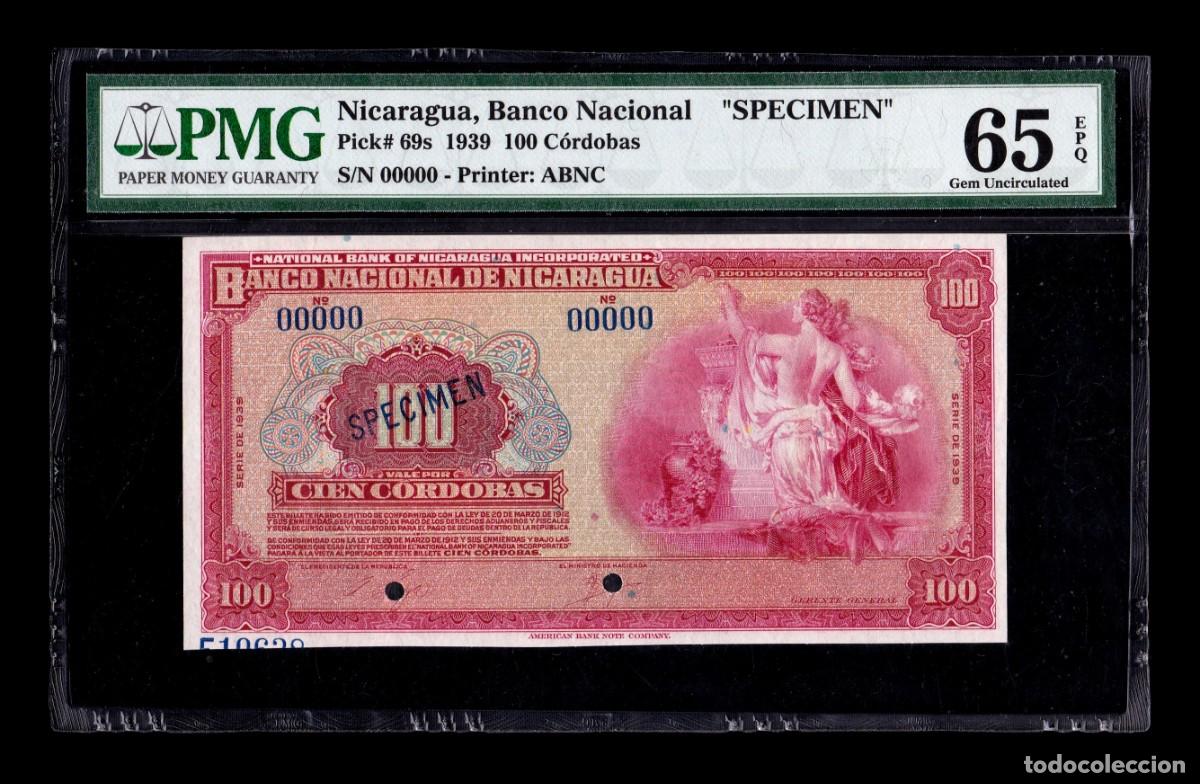 Billetes extranjeros: Nicaragua 100 C&oacute;rdobas 1939 Pick 69s Specimen PMG 65 EPQ Sc Unc