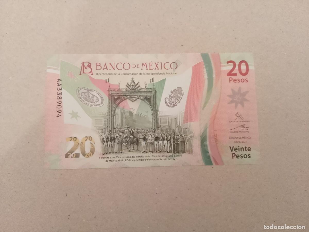 Billetes extranjeros: Billete M&eacute;xico, 20 pesos, serie AA, conmemorativo, a&ntilde;o 2021, UNC