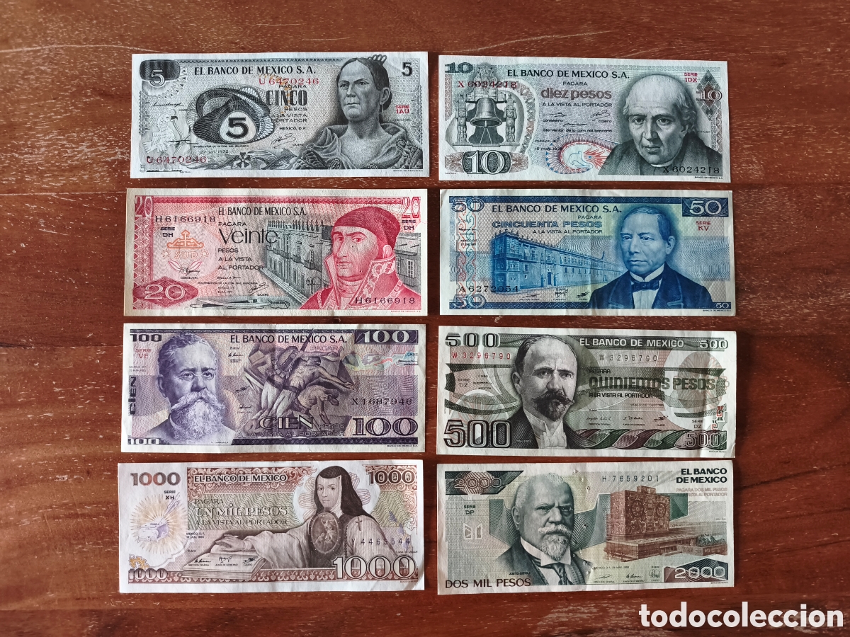 Billets internationaux: Lote 8 billetes M&eacute;xico