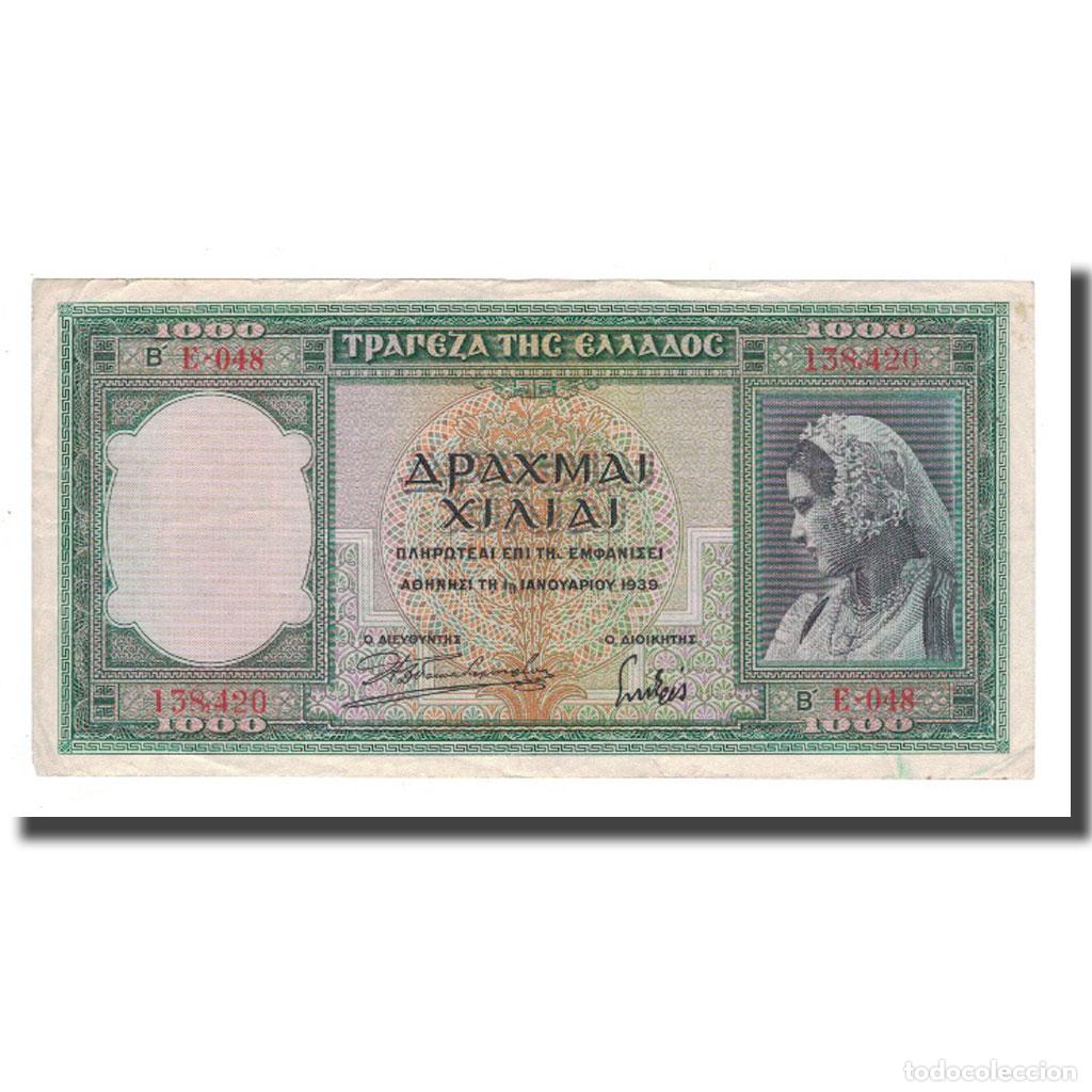Billetes extranjeros: [#140852] Billete, 1000 Drachmai, 1939, Grecia, 1939-01-01, KM:110a, BC+
